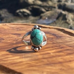 Sterling Silver & Turquoise Handmade Ring, Size 10.5